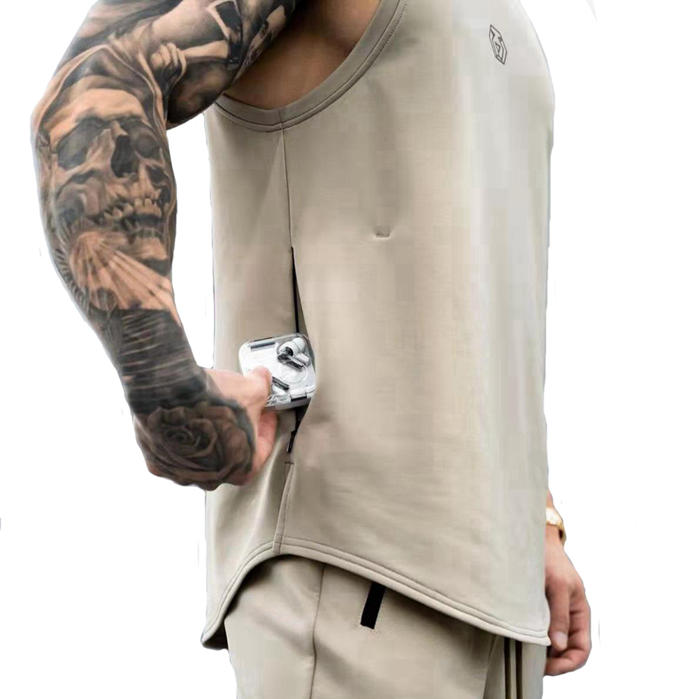 Sleeveless Undershirt - Mens Cotton Sleeveless Vests Zipper Pocket