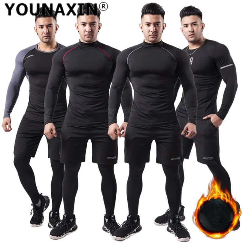 3-piece Men Plush Warm Sports  - T Shirt Tight Fit 评论和价格