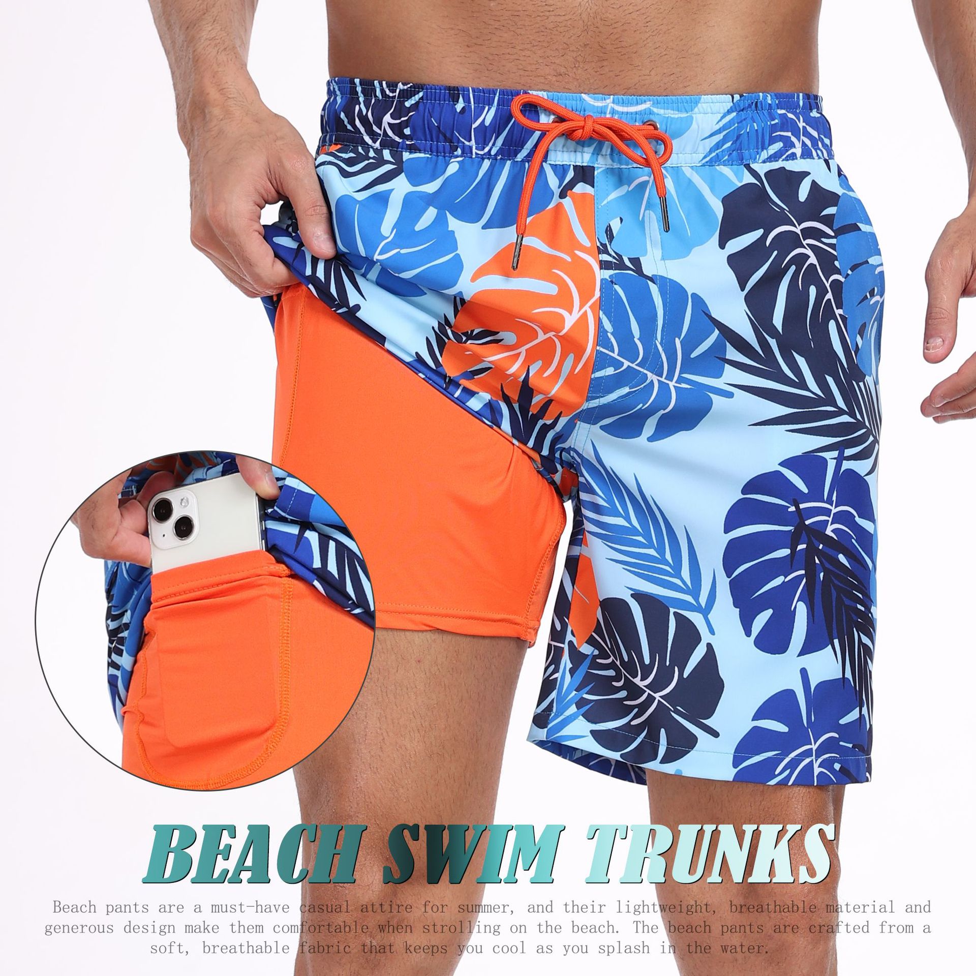 Mens Shark Pattern 2 in 1 Boar - Long Leg Trunk Men 评论和价格