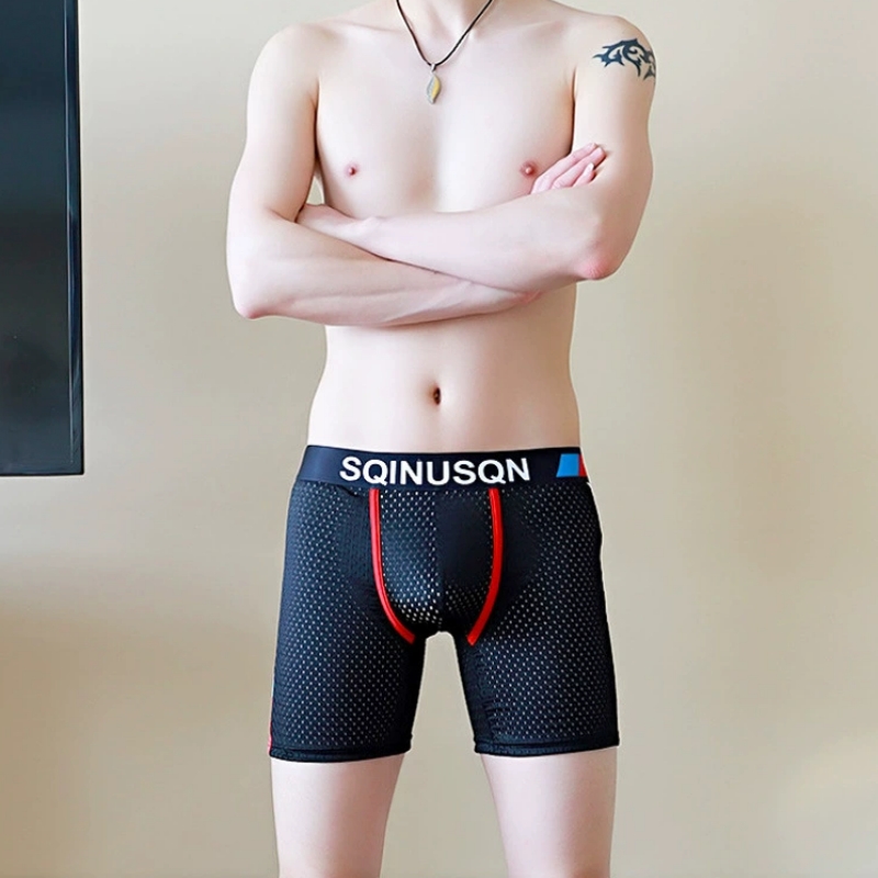 Men's Ice Silk Mesh Boxer Brie - Long Leg Trunk Men 评论和价格